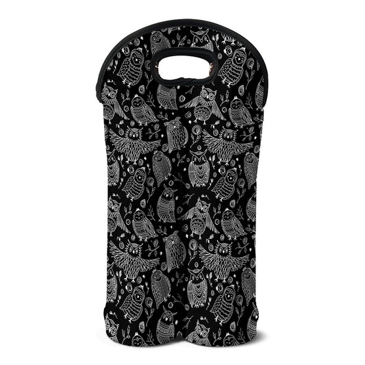 Black And White Owl Pattern Print Double Neoprene Wine Tote