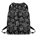 Black And White Owl Pattern Print Drawstring Backpack