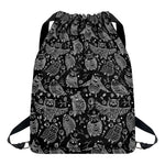 Black And White Owl Pattern Print Drawstring Backpack