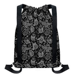 Black And White Owl Pattern Print Drawstring Backpack