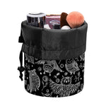 Black And White Owl Pattern Print Drawstring Makeup Bag