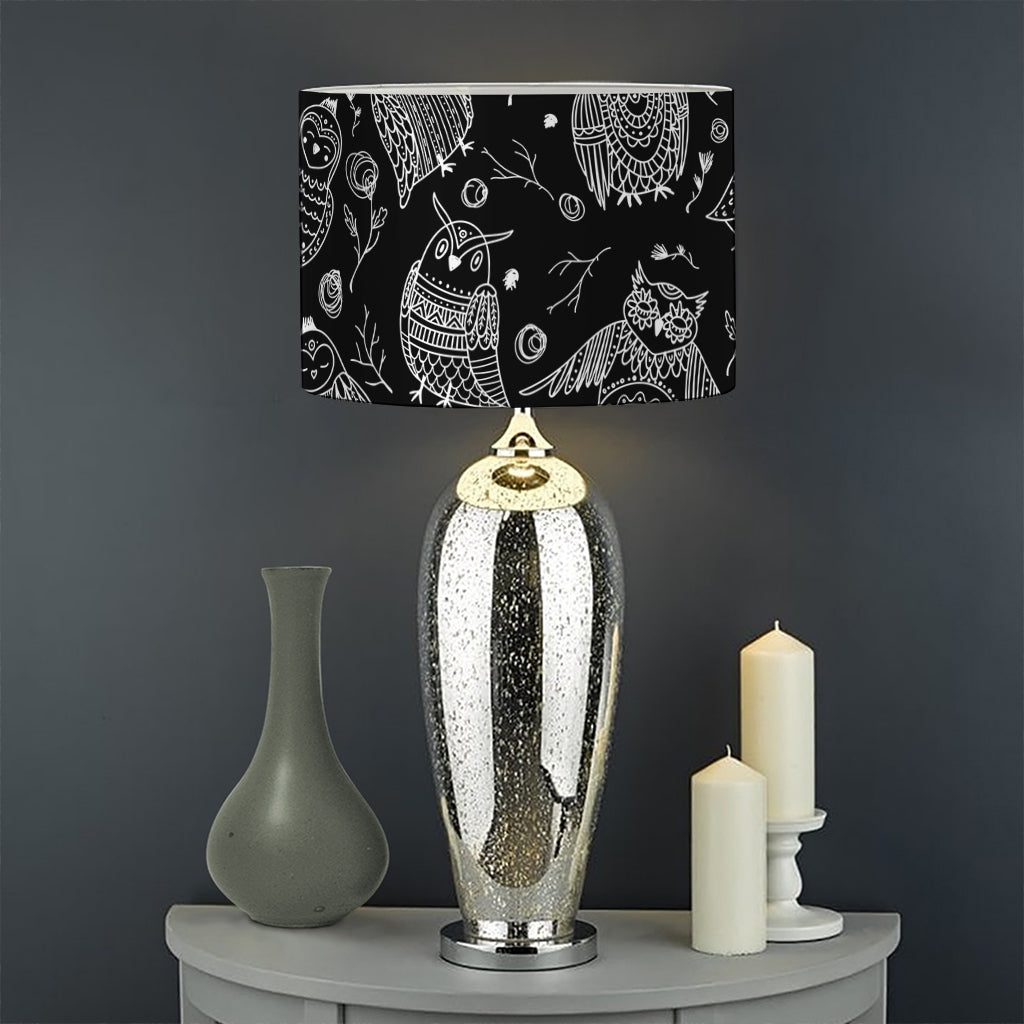 Black And White Owl Pattern Print Drum Lamp Shade