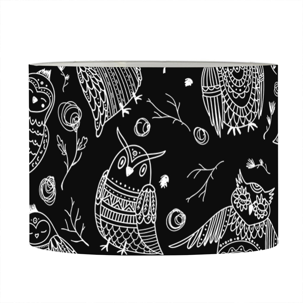 Black And White Owl Pattern Print Drum Lamp Shade