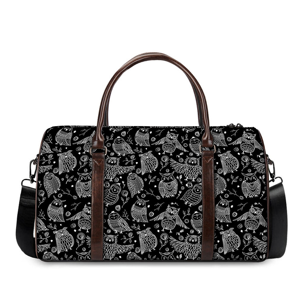 Black And White Owl Pattern Print Duffle Bag