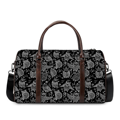 Black And White Owl Pattern Print Duffle Bag