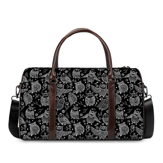 Black And White Owl Pattern Print Duffle Bag