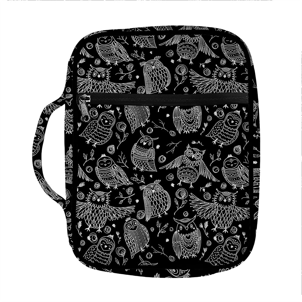 Black And White Owl Pattern Print Front Pocket Bible Bag