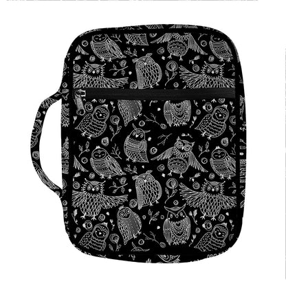 Black And White Owl Pattern Print Front Pocket Bible Bag