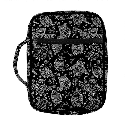 Black And White Owl Pattern Print Front Pocket Bible Bag