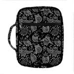 Black And White Owl Pattern Print Front Pocket Bible Bag