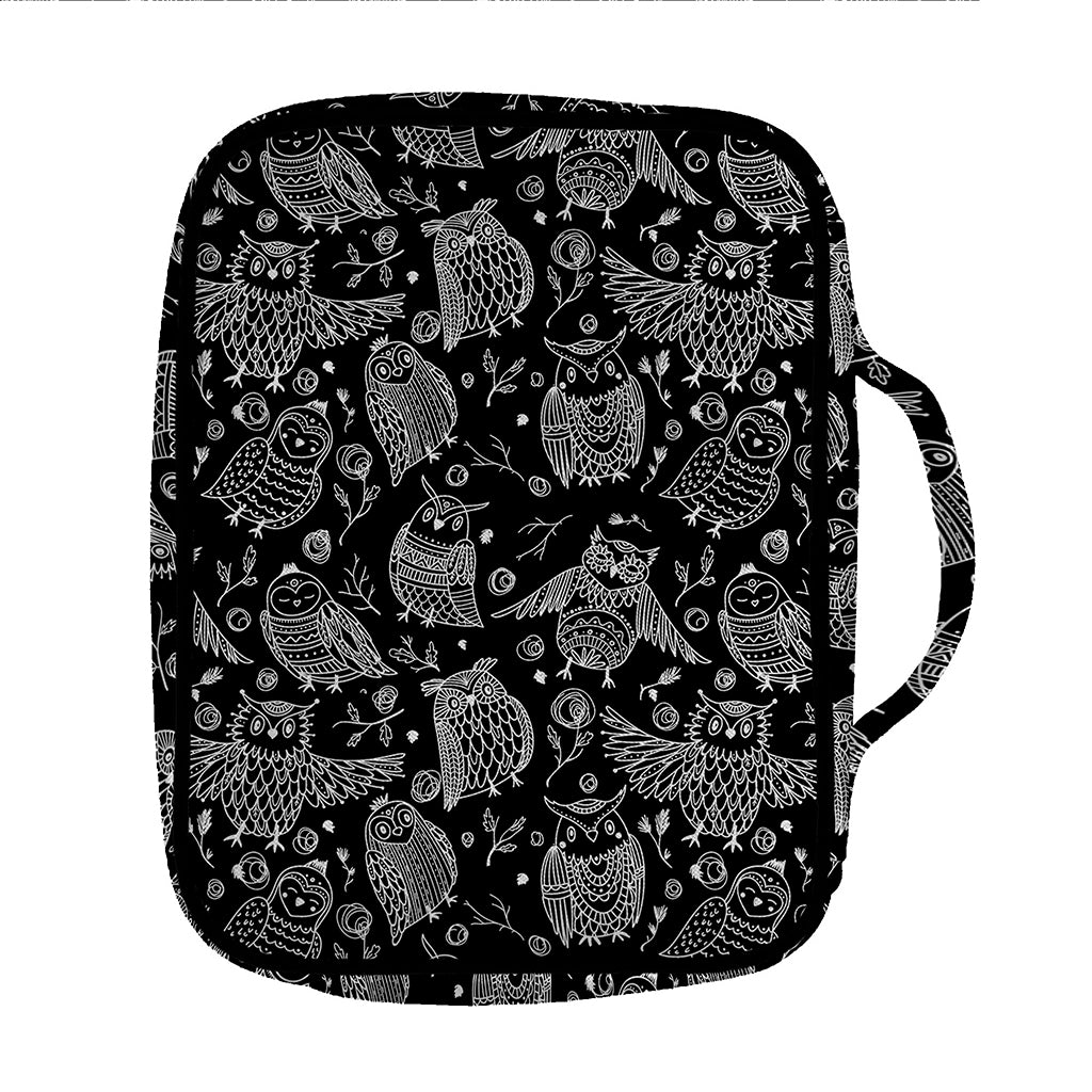 Black And White Owl Pattern Print Front Pocket Bible Bag