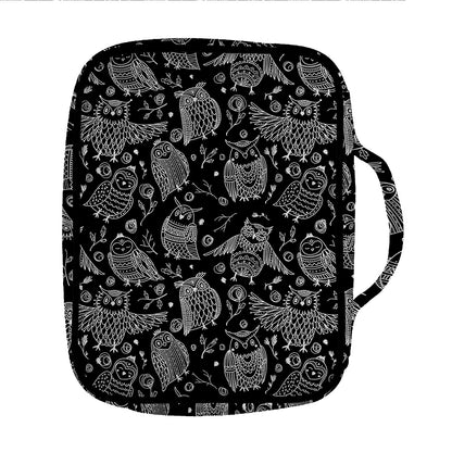 Black And White Owl Pattern Print Front Pocket Bible Bag