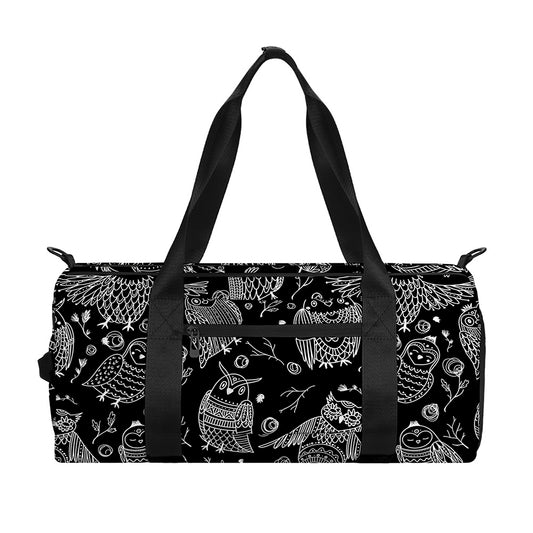 Black And White Owl Pattern Print Gym Bag