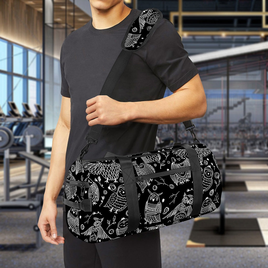 Black And White Owl Pattern Print Gym Bag