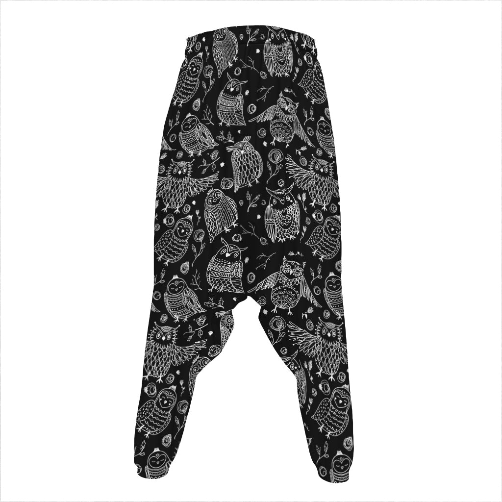 Black And White Owl Pattern Print Hammer Pants