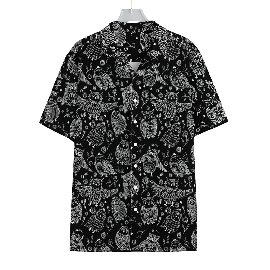 Black And White Owl Pattern Print Hawaiian Shirt