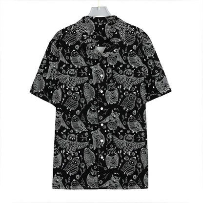 Black And White Owl Pattern Print Hawaiian Shirt
