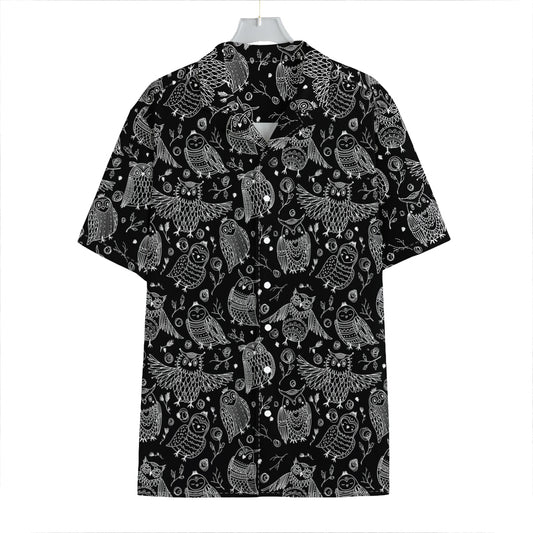 Black And White Owl Pattern Print Hawaiian Shirt