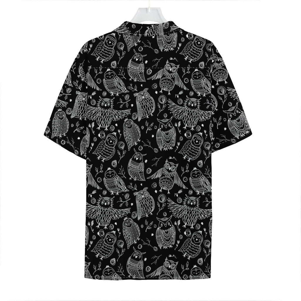 Black And White Owl Pattern Print Hawaiian Shirt