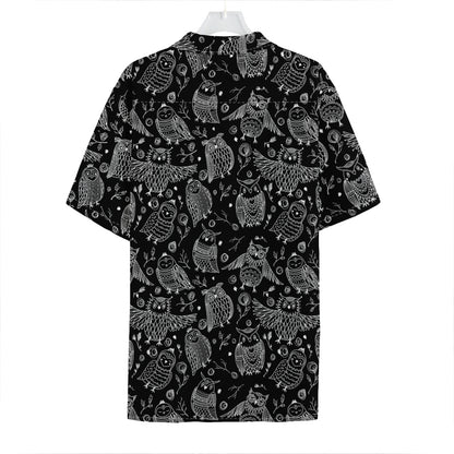 Black And White Owl Pattern Print Hawaiian Shirt