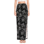 Black And White Owl Pattern Print High Slit Maxi Skirt