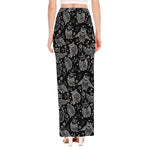 Black And White Owl Pattern Print High Slit Maxi Skirt