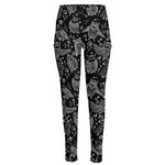Black And White Owl Pattern Print High-Waisted Pocket Leggings