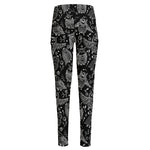 Black And White Owl Pattern Print High-Waisted Pocket Leggings