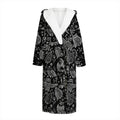Black And White Owl Pattern Print Hooded Bathrobe