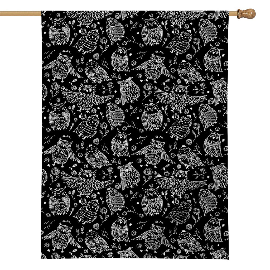 Black And White Owl Pattern Print House Flag