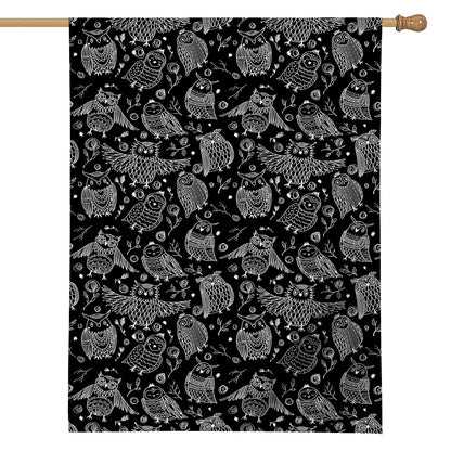 Black And White Owl Pattern Print House Flag