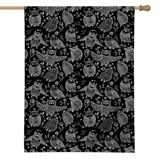 Black And White Owl Pattern Print House Flag