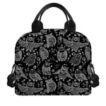 Black And White Owl Pattern Print Insulated Lunch Bag