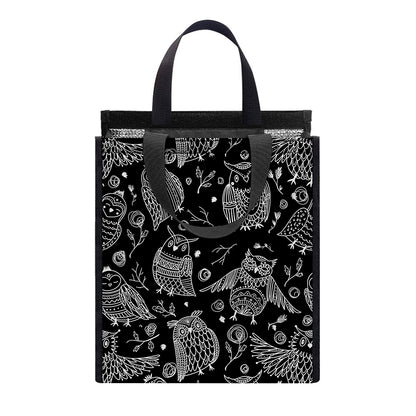 Black And White Owl Pattern Print Insulated Lunch Tote