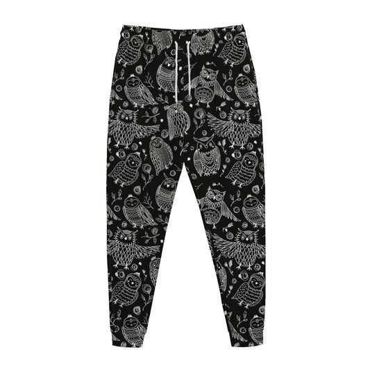 Black And White Owl Pattern Print Jogger Pants