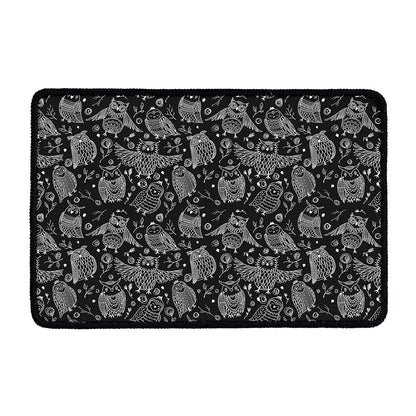 Black And White Owl Pattern Print Kitchen Mat