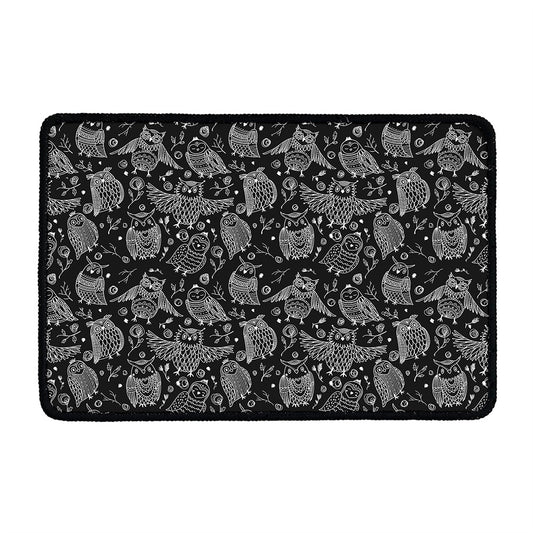 Black And White Owl Pattern Print Kitchen Mat