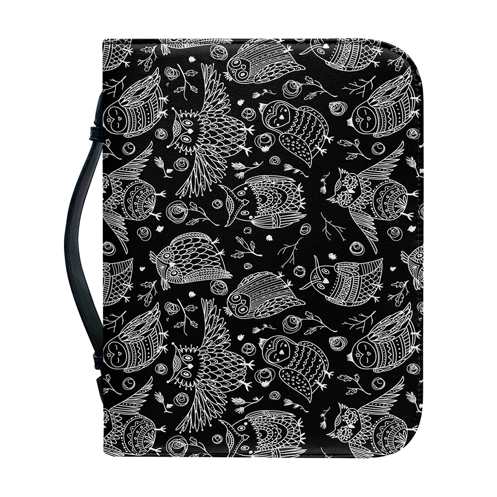 Black And White Owl Pattern Print Leather Bible Cover