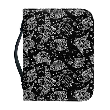 Black And White Owl Pattern Print Leather Bible Cover