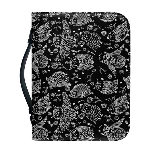 Black And White Owl Pattern Print Leather Bible Cover