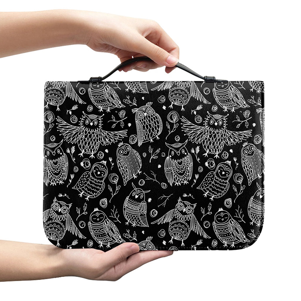 Black And White Owl Pattern Print Leather Bible Cover