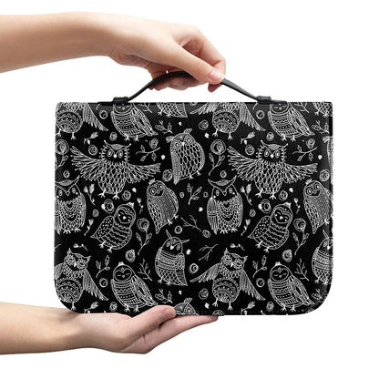 Black And White Owl Pattern Print Leather Bible Cover