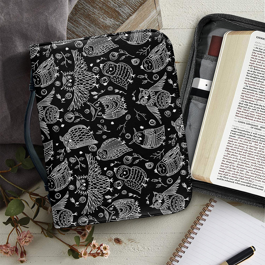 Black And White Owl Pattern Print Leather Bible Cover