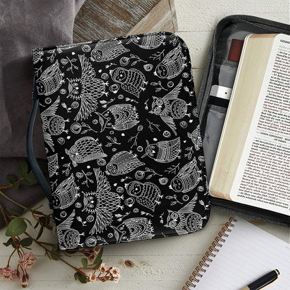 Black And White Owl Pattern Print Leather Bible Cover