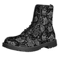 Black And White Owl Pattern Print Lace-Up Boots