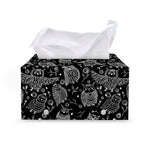 Black And White Owl Pattern Print Leather Tissue Box Cover