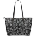 Black And White Owl Pattern Print Leather Tote Bag With Zipper