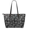 Black And White Owl Pattern Print Leather Tote Bag