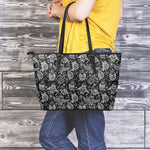 Black And White Owl Pattern Print Leather Tote Bag