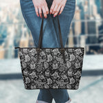 Black And White Owl Pattern Print Leather Tote Bag